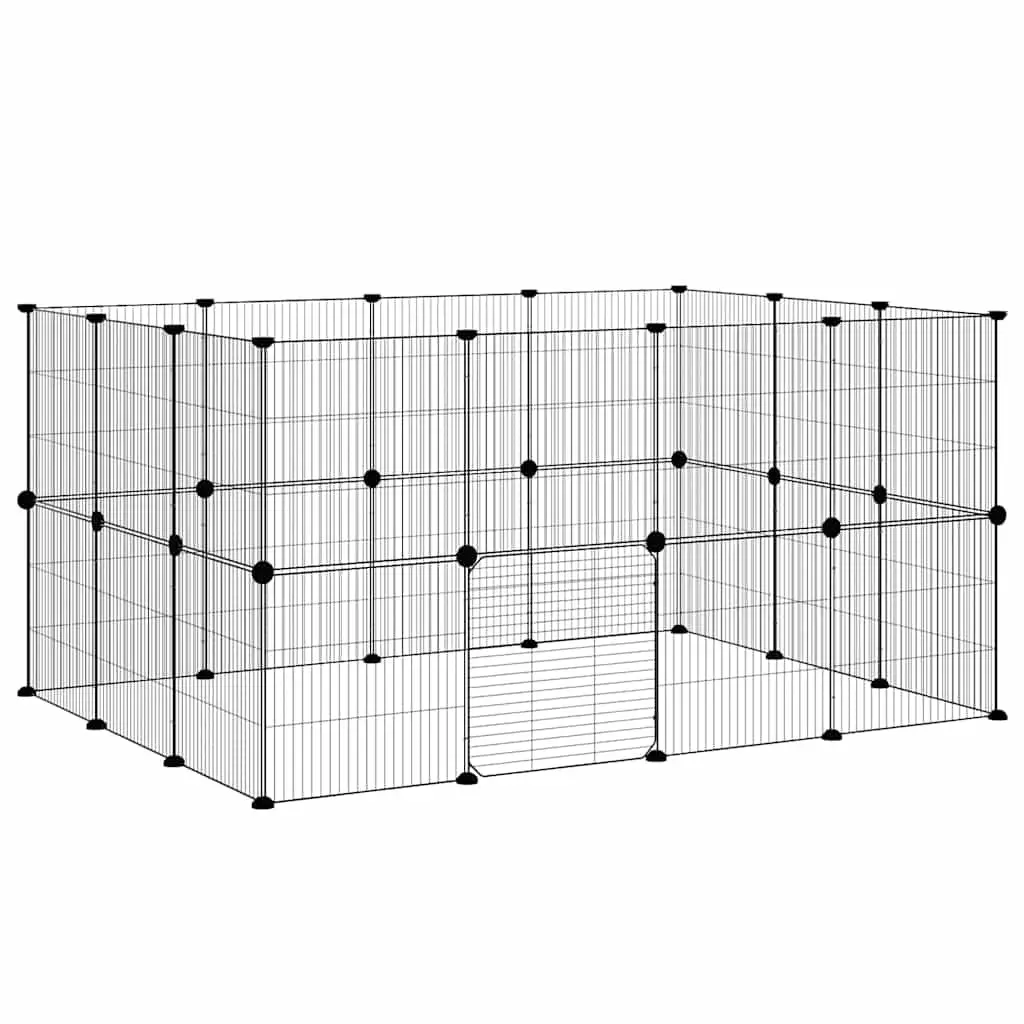 Pet Cage Small Animal Enclosure Playpen 140x105x70 cm Black Steel 28 Panel
