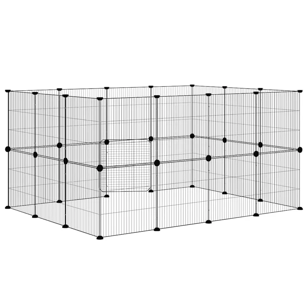 Pet Cage Small Animal Enclosure Playpen 140x105x70 cm Black Steel 28 Panel