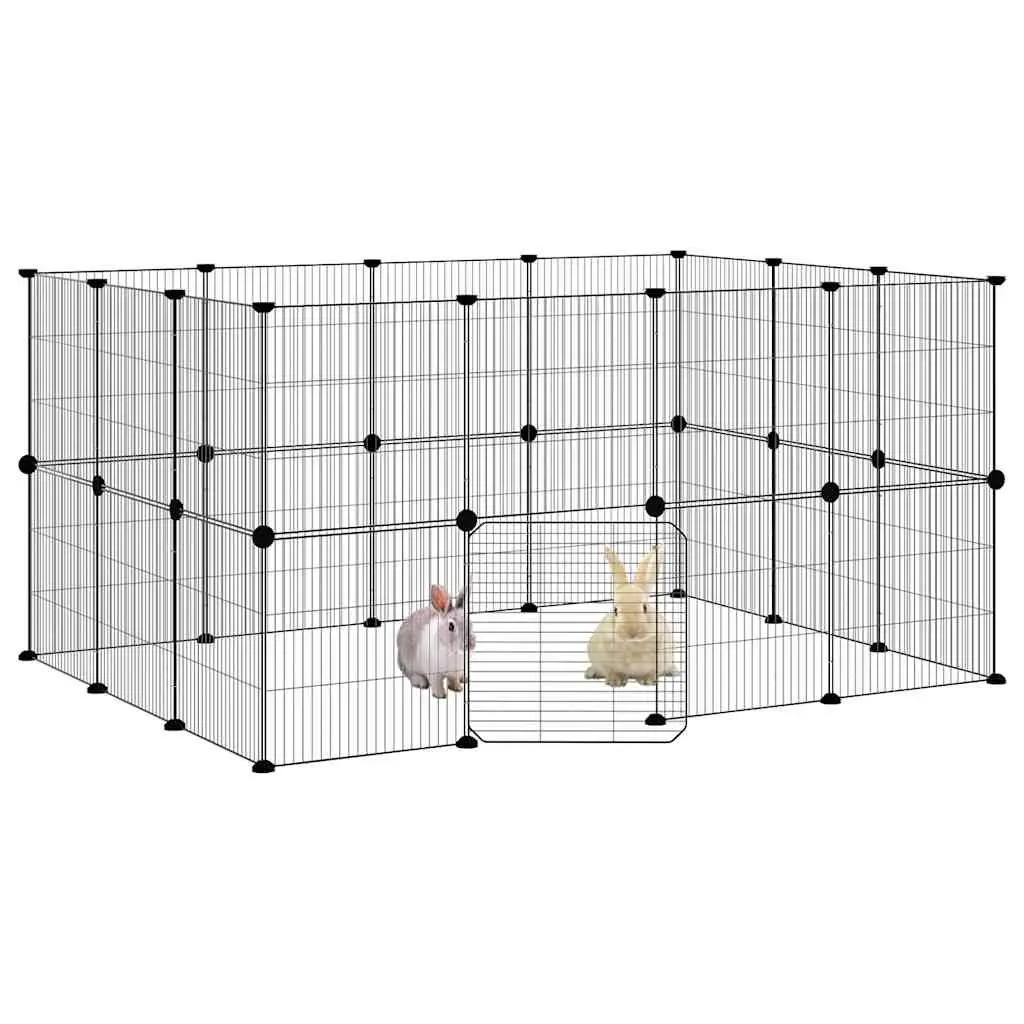 Pet Cage Small Animal Enclosure Playpen 140x105x70 cm Black Steel 28 Panel