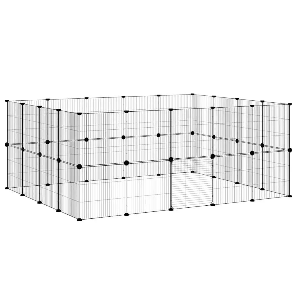 36 Panel Pet Cage DIY Enclosure 175x140x70 cm Black Steel
