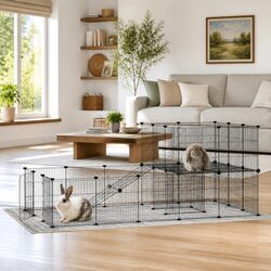 36-Panel Pet Cage with Door Black 35x35 cm Small Animal Playpen Exercise