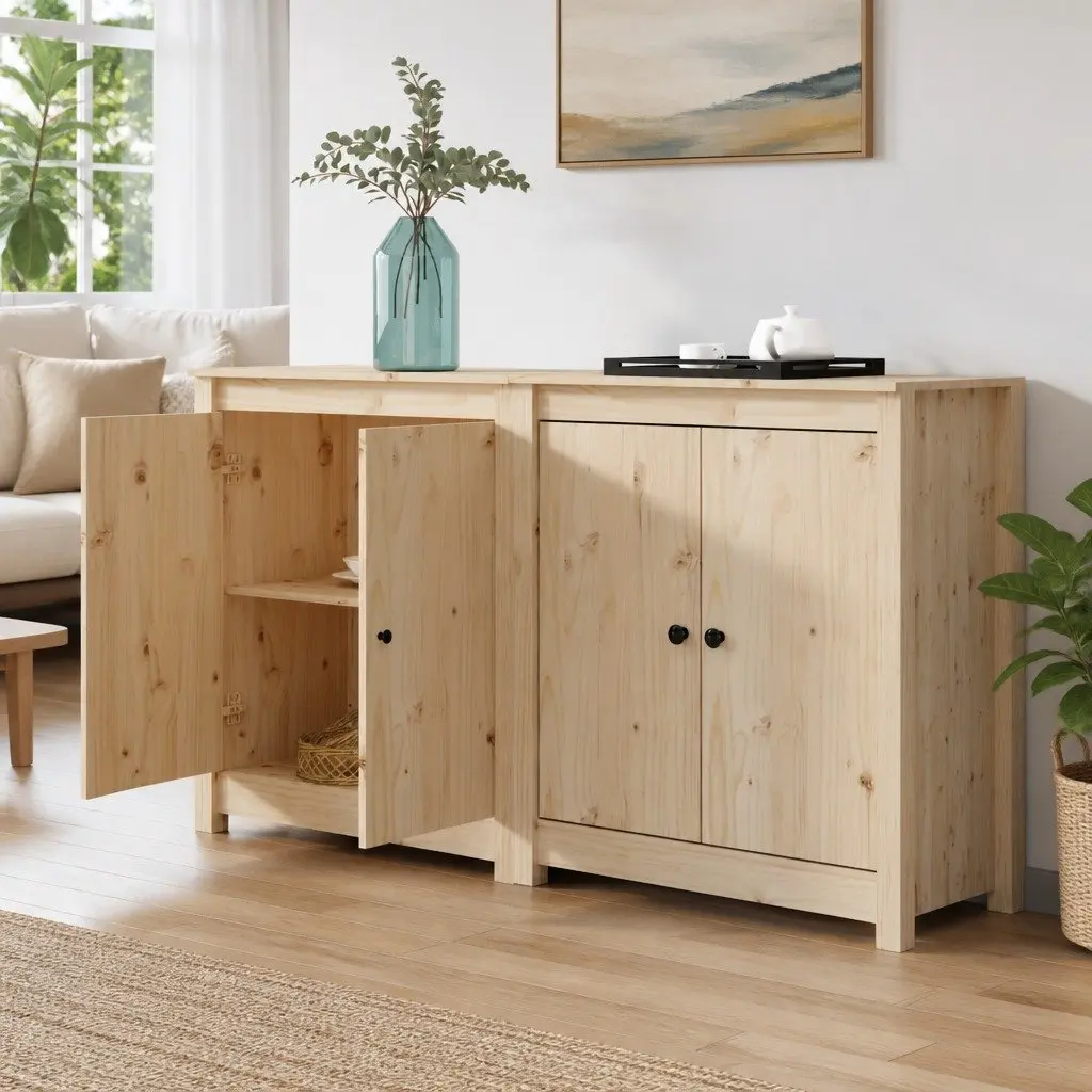 Solid Pine Wood Sideboards Storage Cabinet 70x35x80 cm Brown 2 Piece