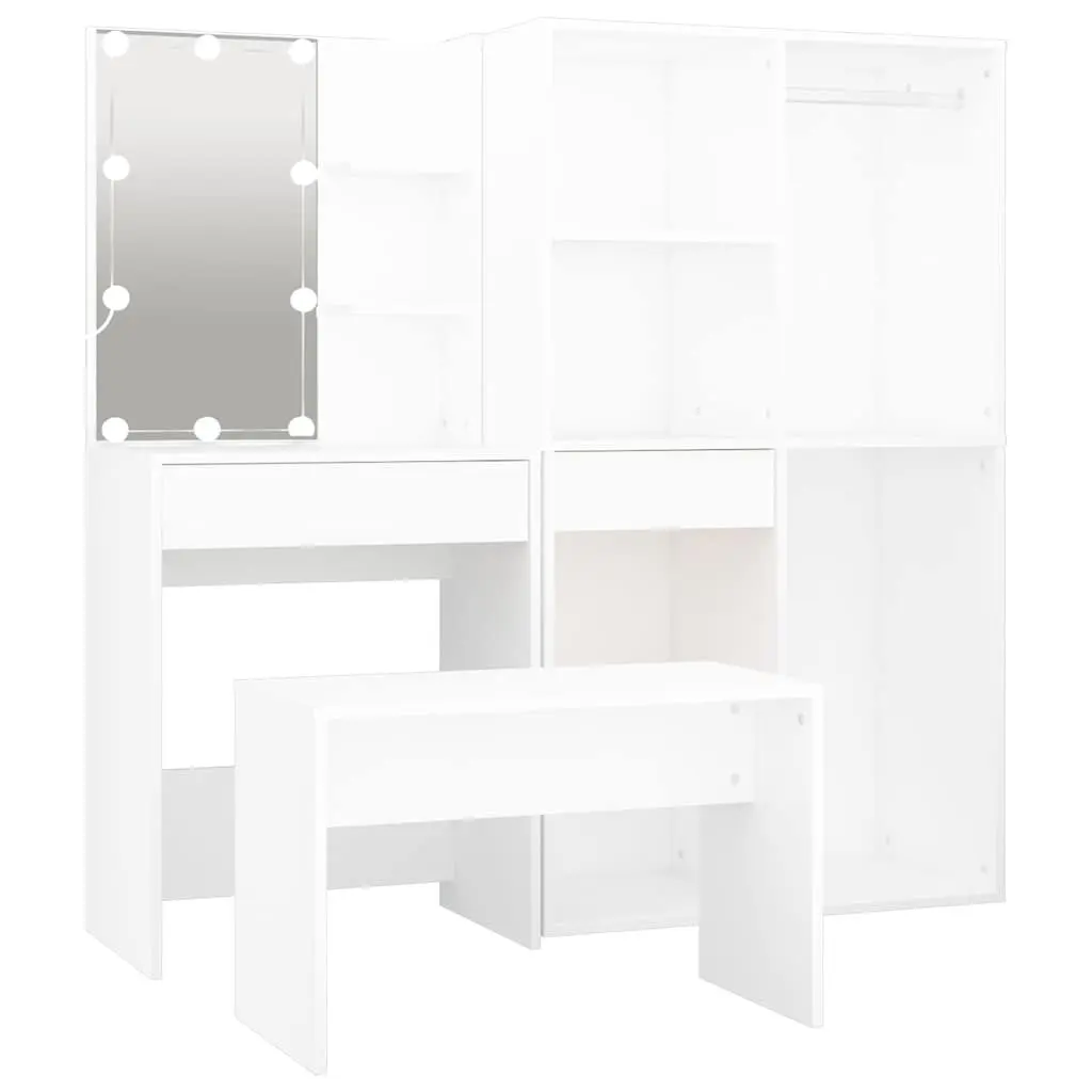 Dressing Table Set LED Mirror White Vanity Stool Storage Makeup