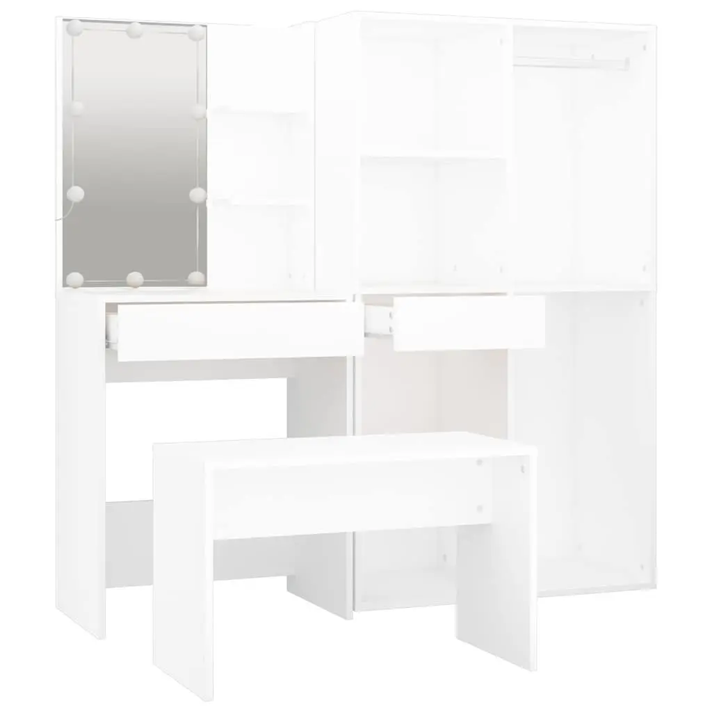 Dressing Table Set LED Mirror White Vanity Stool Storage Makeup