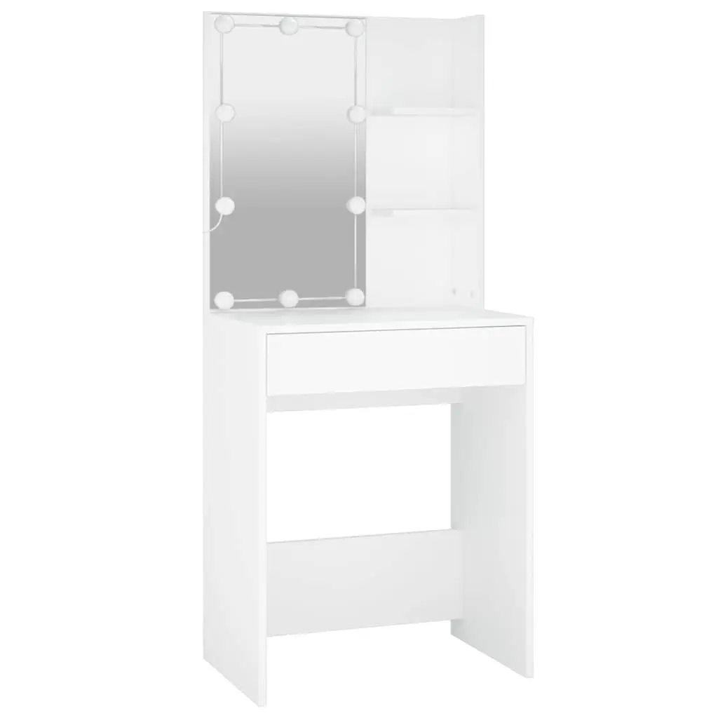 Dressing Table Set LED Mirror White Vanity Stool Storage Makeup