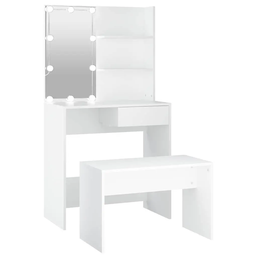 Dressing Table Set LED Mirror White Bedroom Vanity Storage Stool