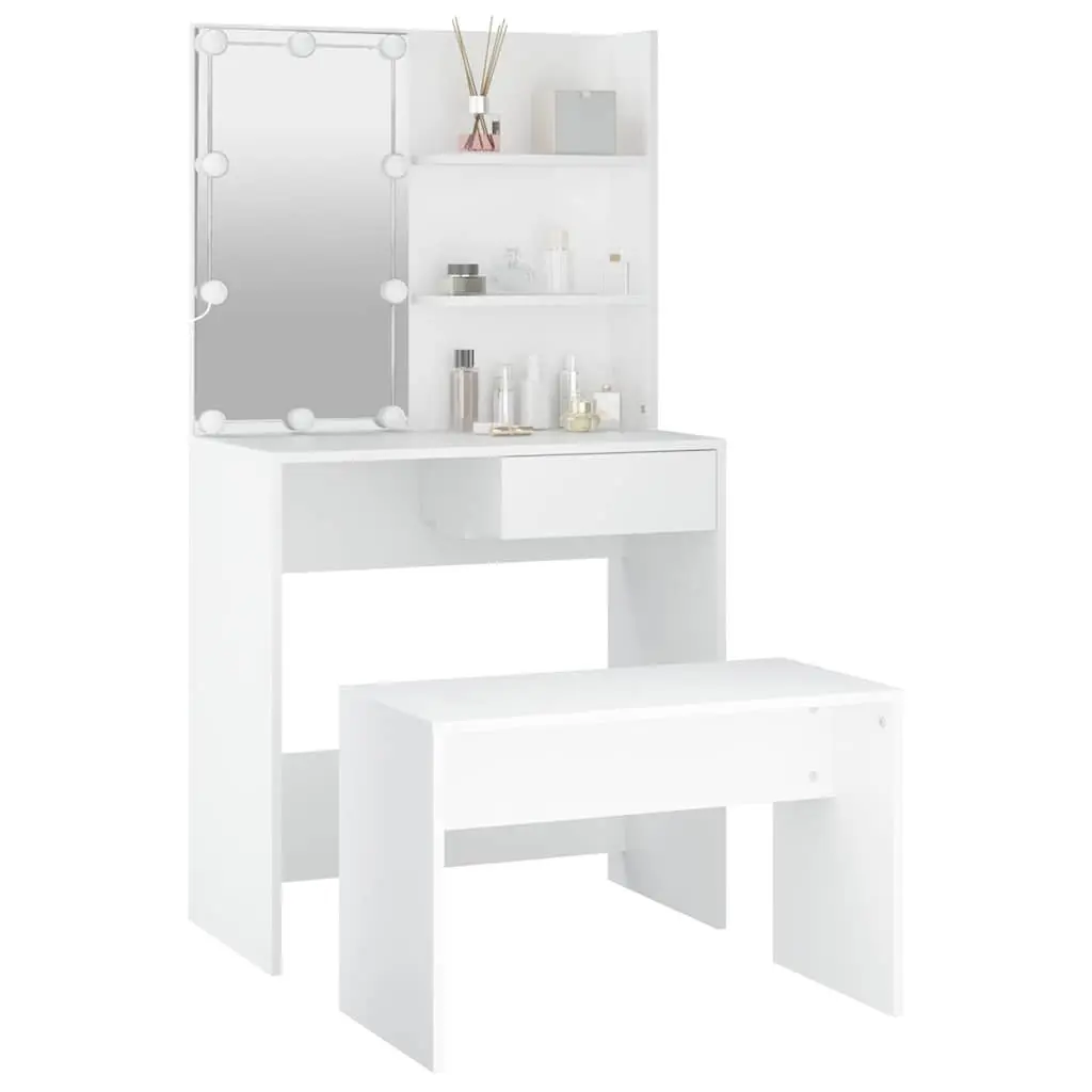 Dressing Table Set LED Mirror White Bedroom Vanity Storage Stool