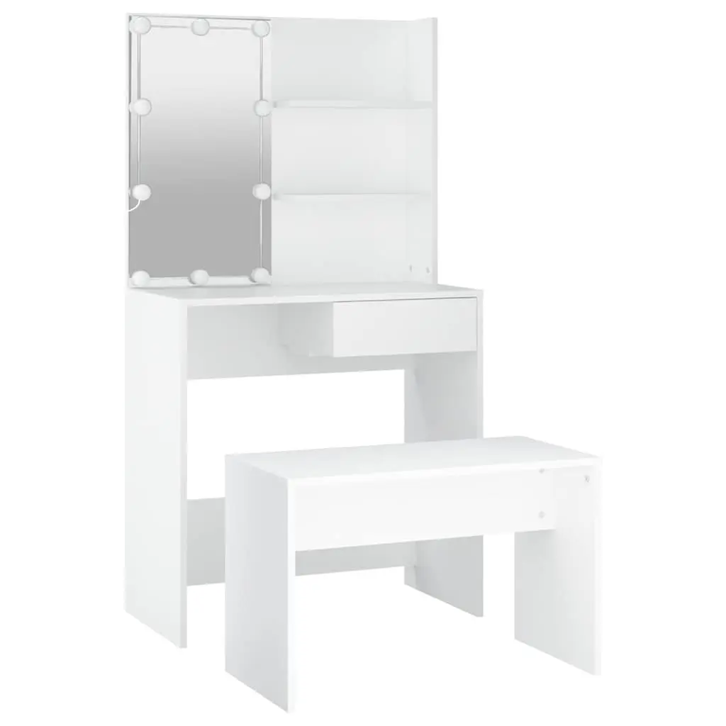 Dressing Table Set LED Mirror White Bedroom Vanity Storage Stool
