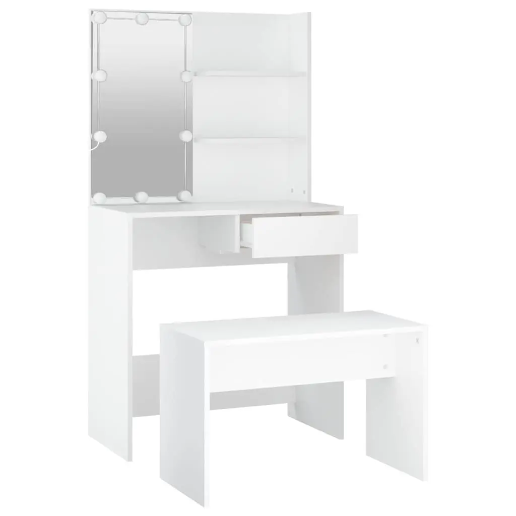 Dressing Table Set LED Mirror White Bedroom Vanity Storage Stool