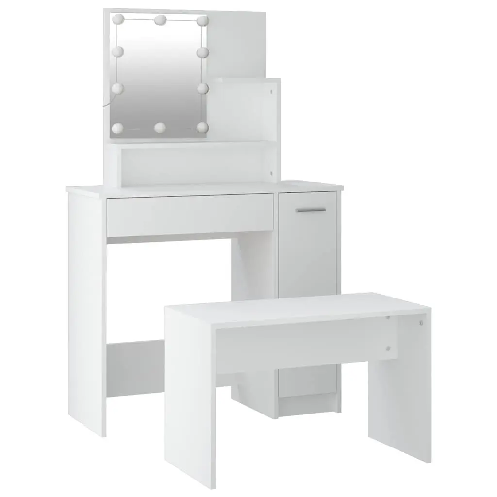 Dressing Table Set LED Mirror White Bedroom Vanity Stool Storage Makeup