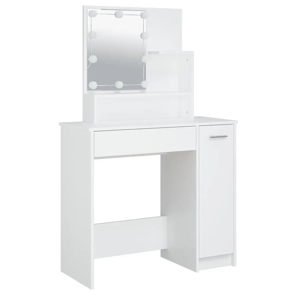 Dressing Table Set LED Mirror White Bedroom Vanity Stool Storage Makeup
