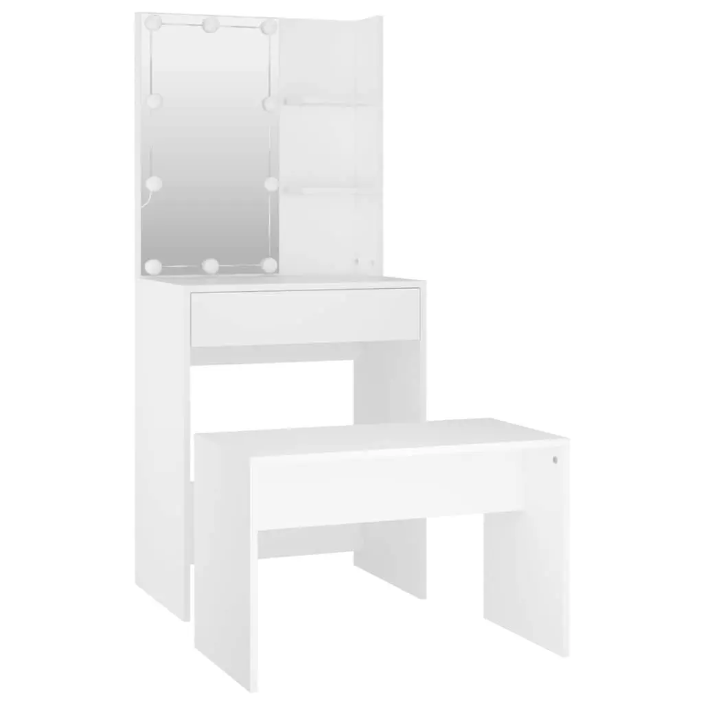 Dressing Table Set LED Mirror White Vanity Storage Stool Makeup