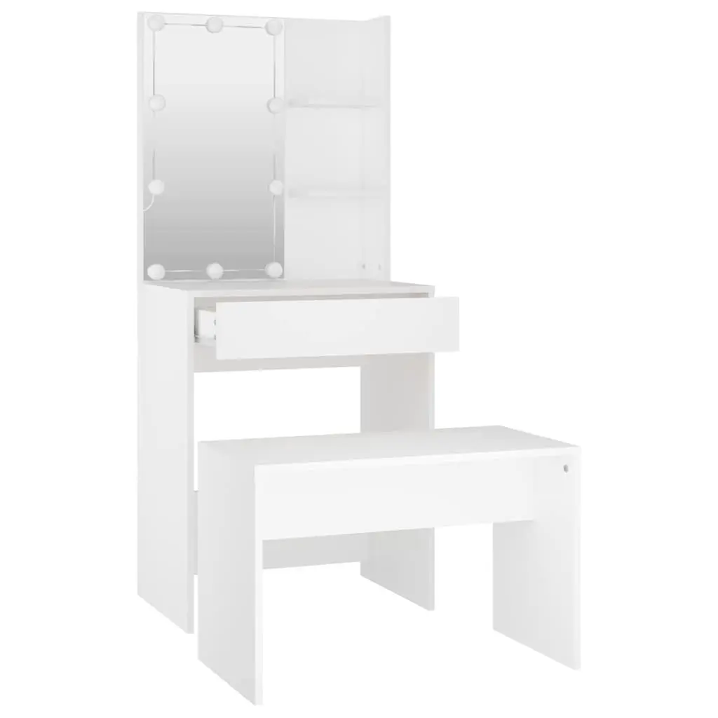 Dressing Table Set LED Mirror White Vanity Storage Stool Makeup
