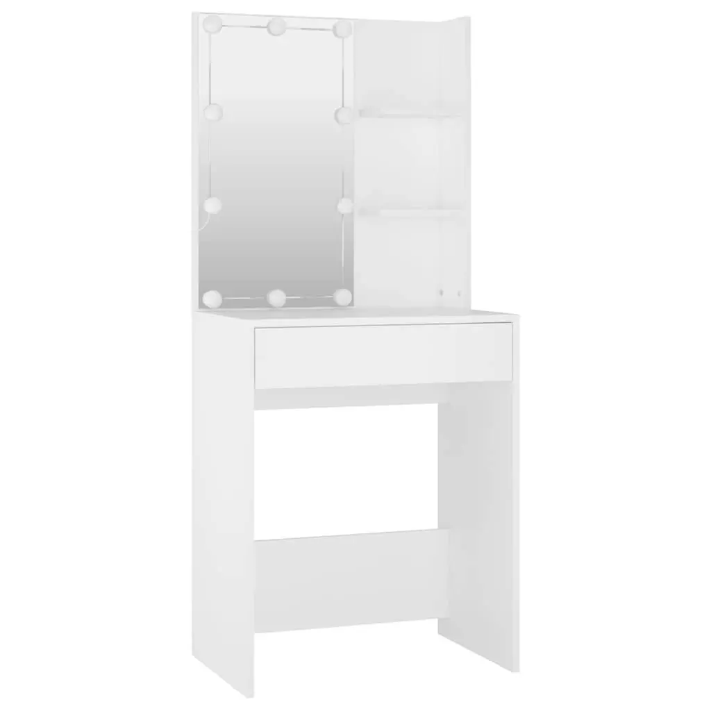 Dressing Table Set LED Mirror White Vanity Storage Stool Makeup