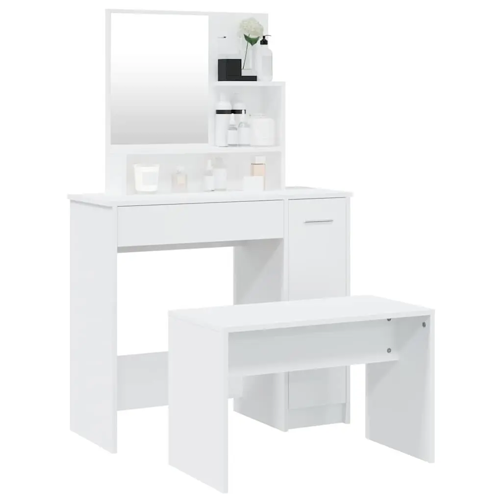 Dressing Table Set White Bedroom Vanity Mirror Stool Storage Makeup Cosmetics