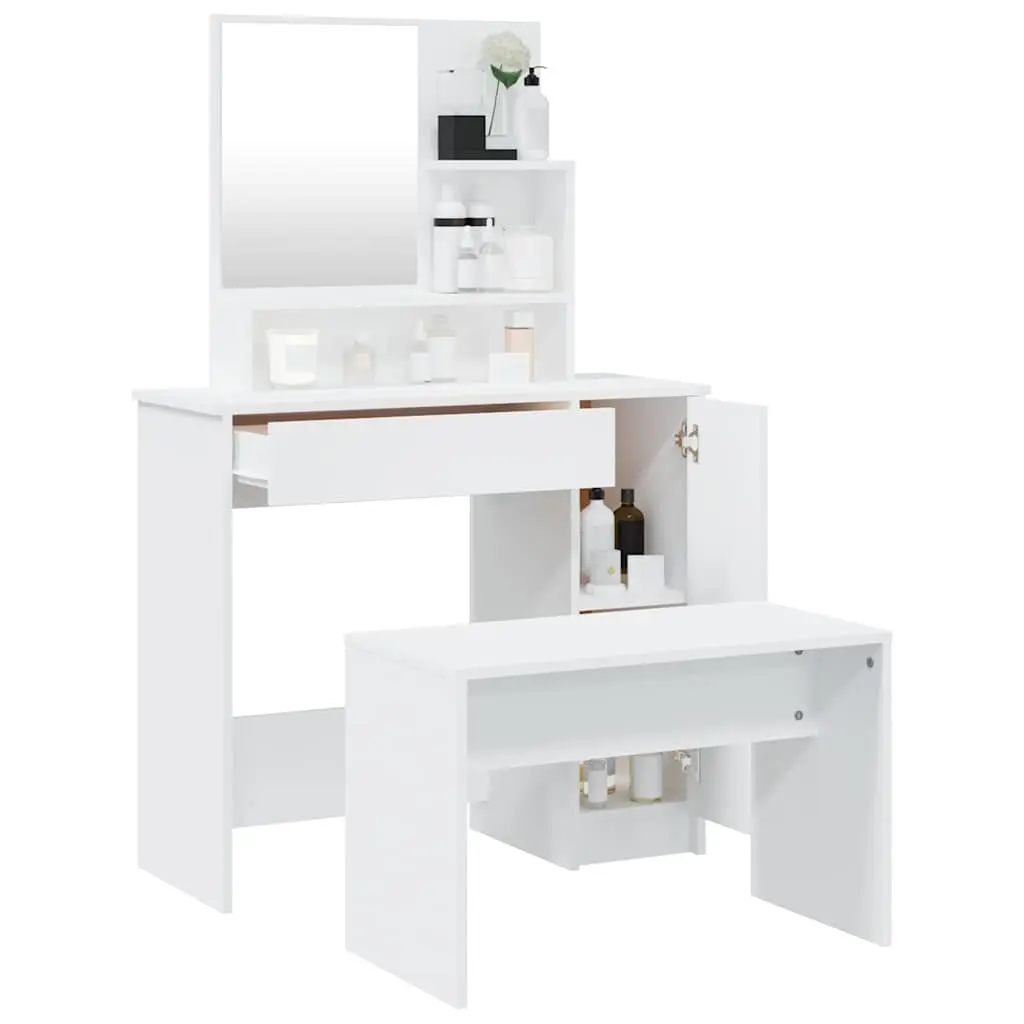 Dressing Table Set White Bedroom Vanity Mirror Stool Storage Makeup Cosmetics