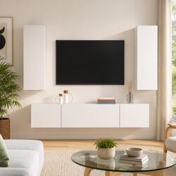 Affordable White TV Cabinet Set with Ample Storage