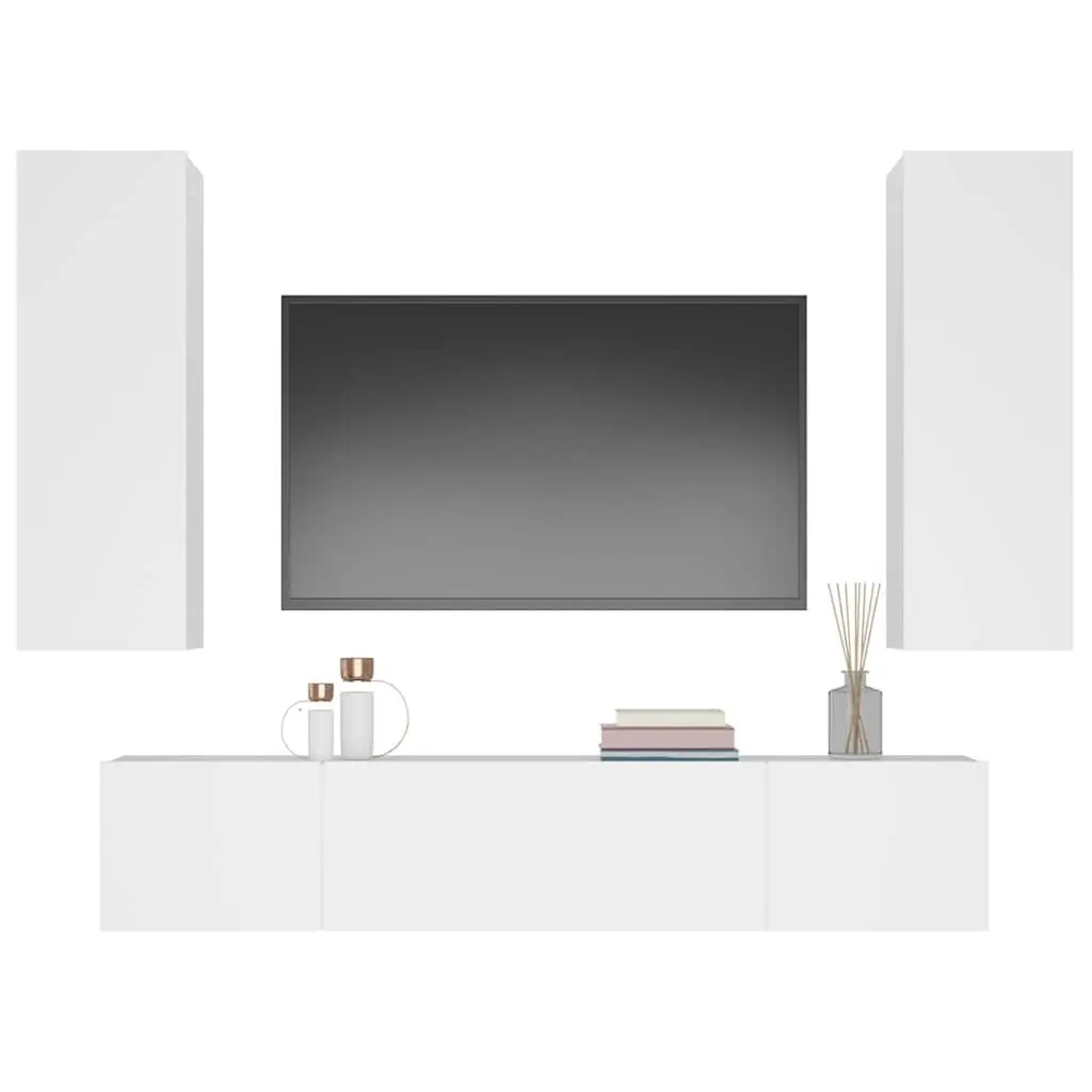 4 Piece Wall-Mounted Storage Unit White TV Cabinet Engineered Wood
