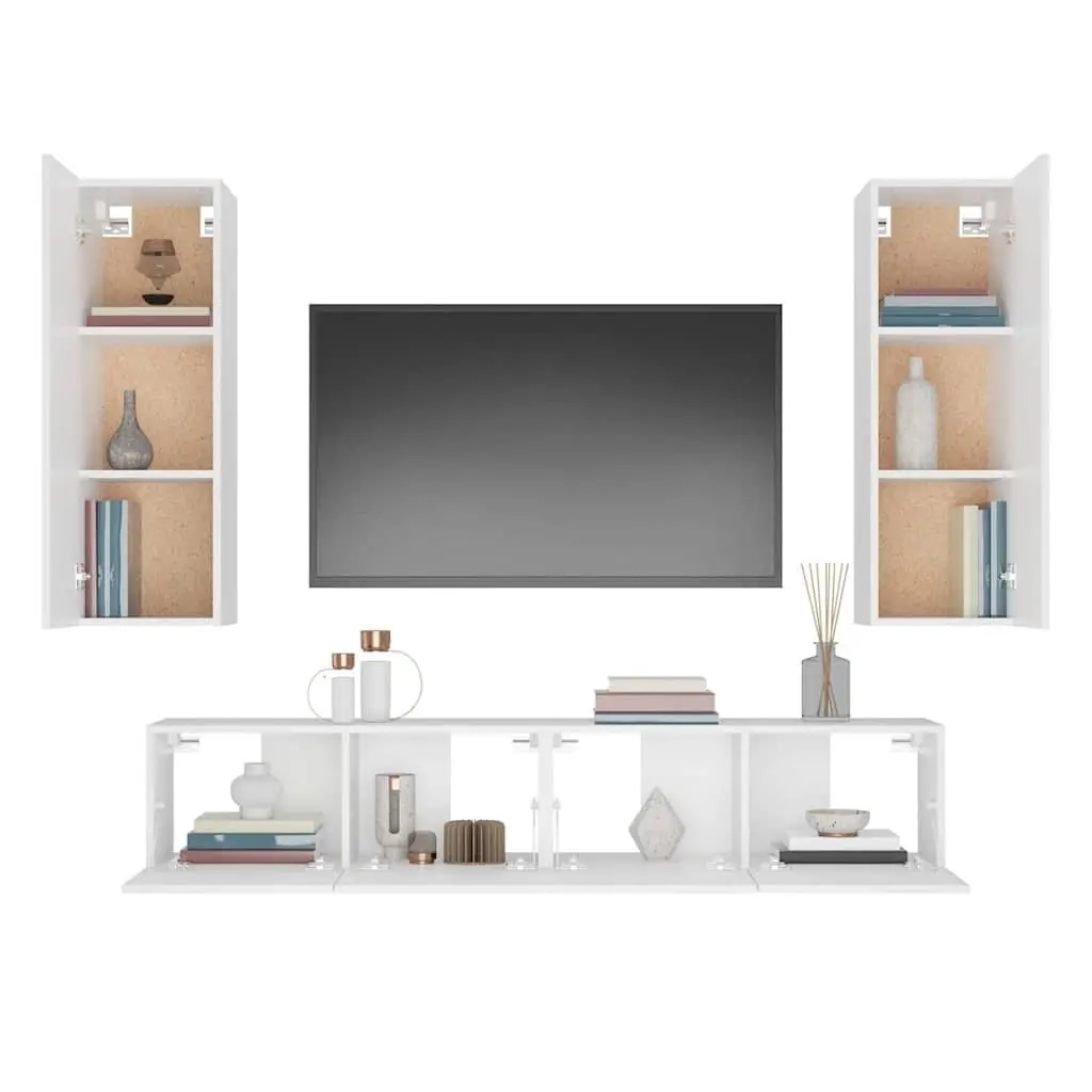 4 Piece Wall-Mounted Storage Unit White TV Cabinet Engineered Wood