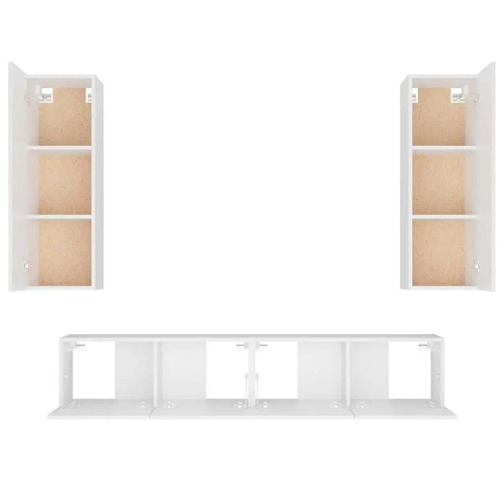 4 Piece Wall-Mounted Storage Unit White TV Cabinet Engineered Wood