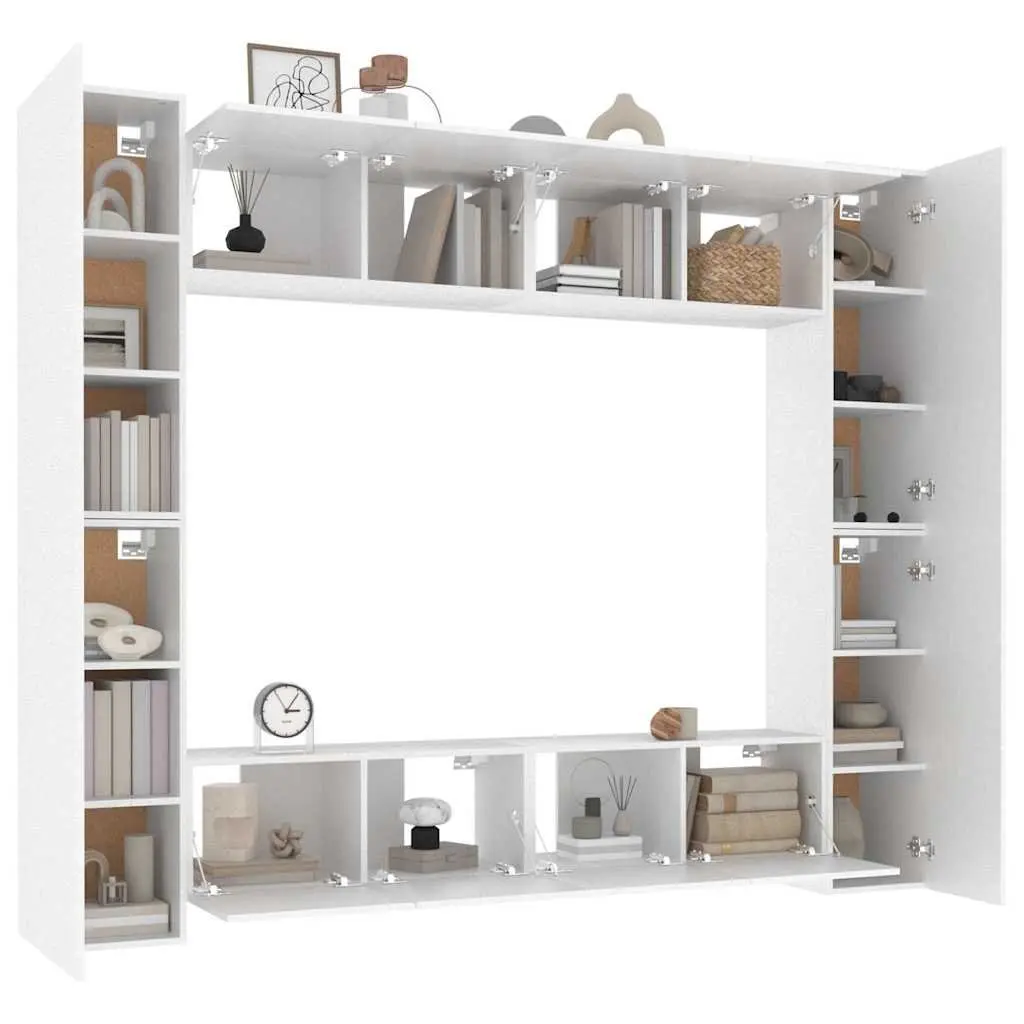 TV Cabinet Set 8 Piece Wall-Mounted Storage Unit White Engineered Wood Furniture