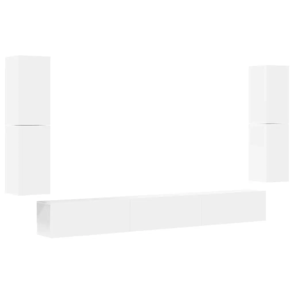 7 Piece Wall-Mounted Storage Unit White Engineered Wood TV Cabinet Set