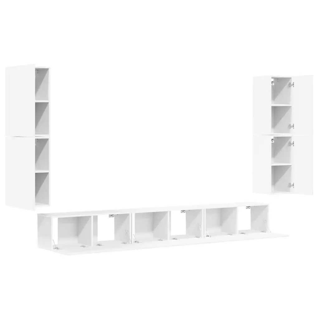 7 Piece Wall-Mounted Storage Unit White Engineered Wood TV Cabinet Set