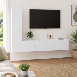 Reliable 4 Piece White TV Cabinet Set with Ample Storage
