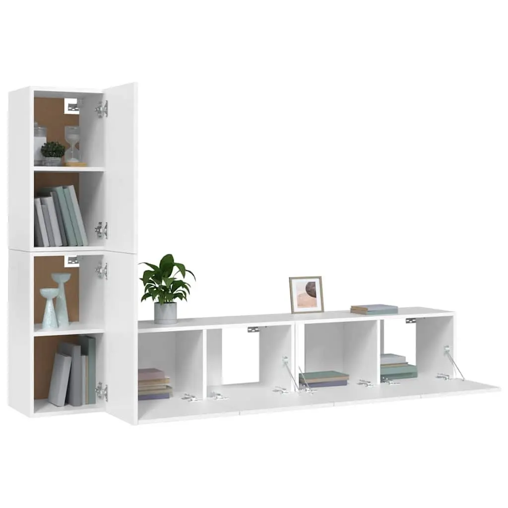 TV Cabinet Set 4 Piece Wall Mounted Storage Unit White Media Organiser