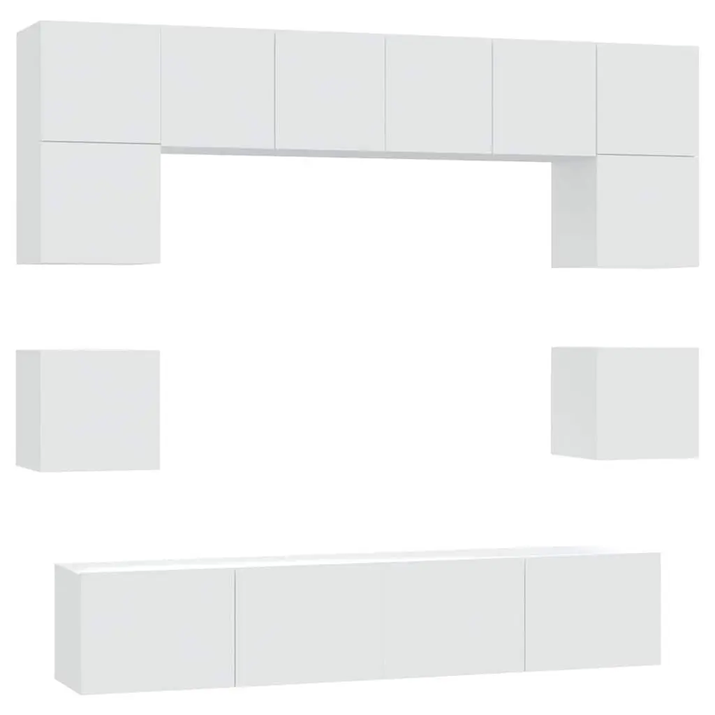 Wall-Mounted TV Stand Set 8 Pieces Engineered Wood White Media Storage Unit