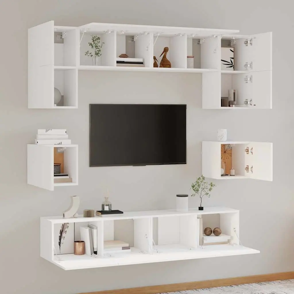 Wall-Mounted TV Stand Set 8 Pieces Engineered Wood White Media Storage Unit