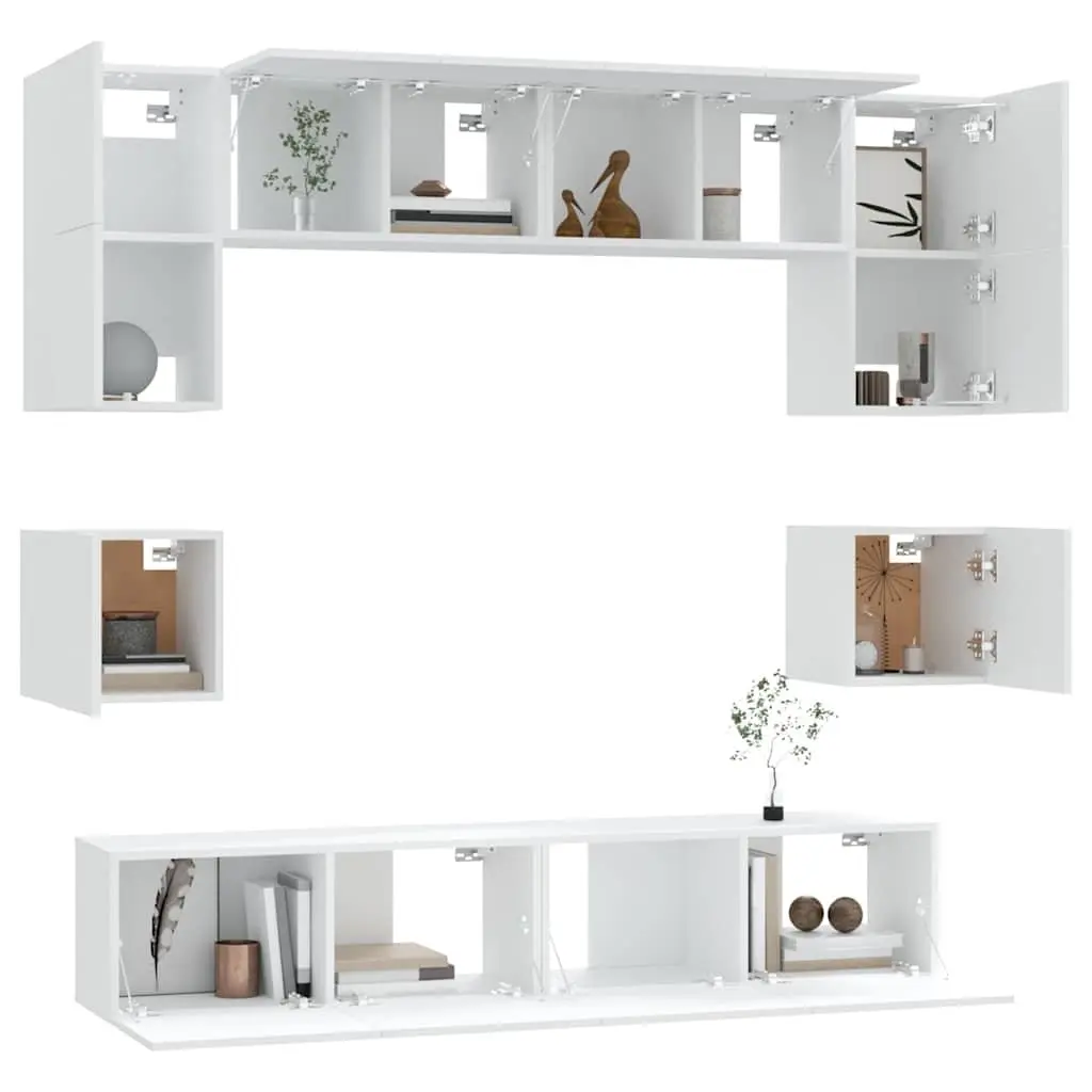 Wall-Mounted TV Stand Set 8 Pieces Engineered Wood White Media Storage Unit