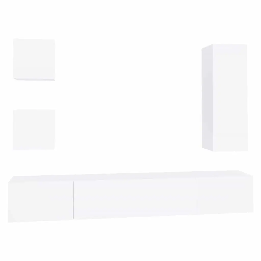 5 Piece TV Cabinet Set White Wall Mounted Storage Unit Engineered Wood