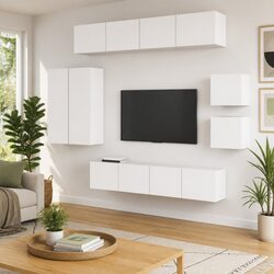 Warm White Engineered Wood TV Cabinet Set for Comfort