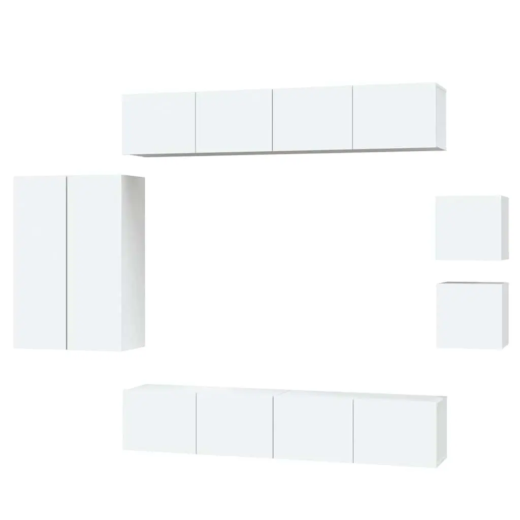 Wall-Mounted TV Cabinet Set Storage Unit 8 Piece White Engineered Wood