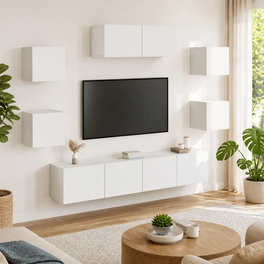 7 Piece TV Cabinet Set Wall-Mounted Storage Unit Engineered Wood White