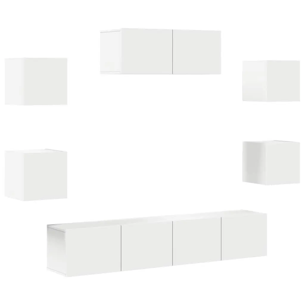 7 Piece TV Cabinet Set Wall-Mounted Storage Unit Engineered Wood White