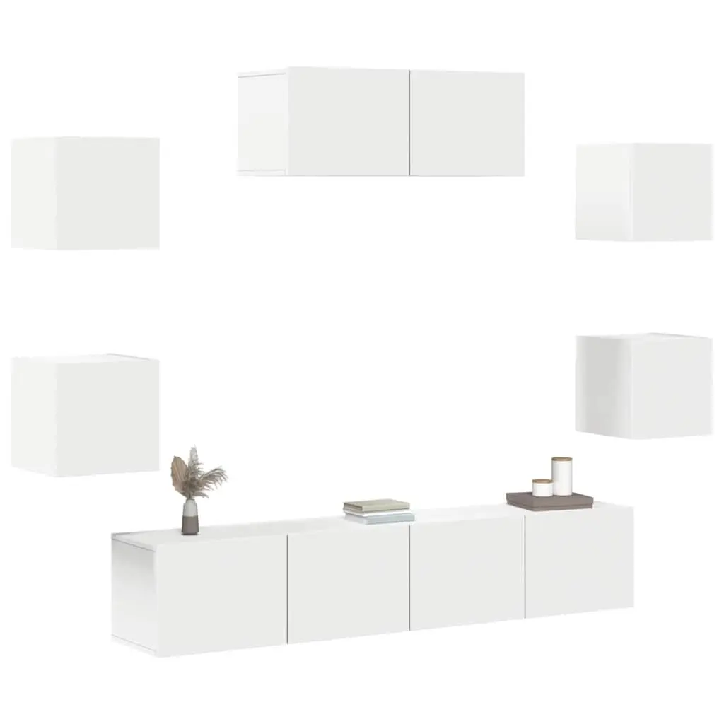 7 Piece TV Cabinet Set Wall-Mounted Storage Unit Engineered Wood White