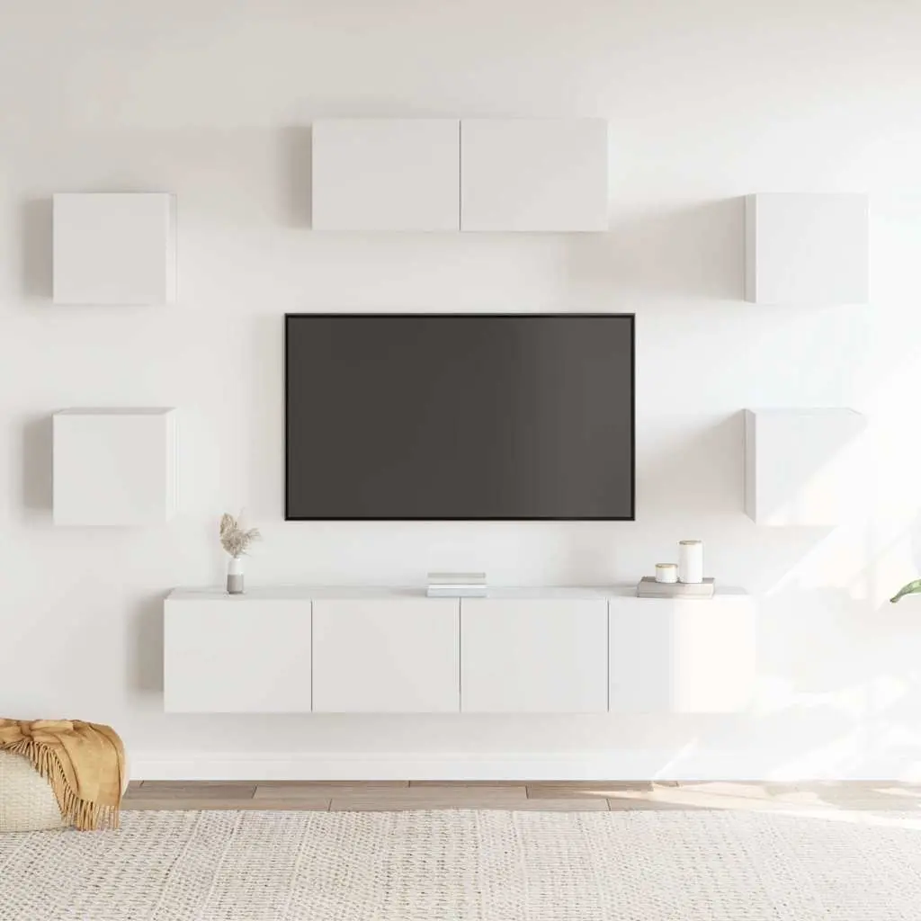 7 Piece TV Cabinet Set Wall-Mounted Storage Unit Engineered Wood White