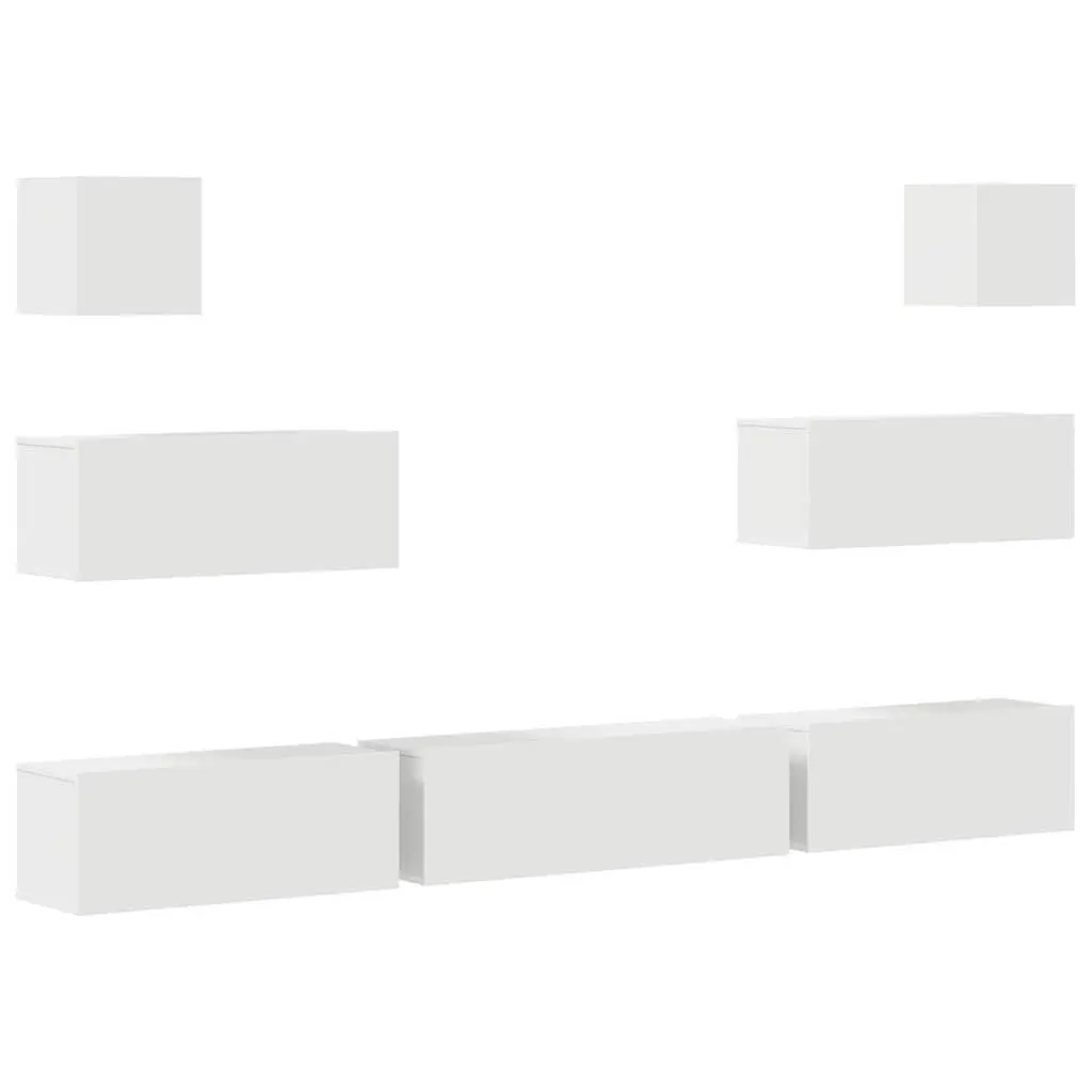 7 Piece TV Cabinet Set White Wall-Mounted Storage Unit Engineered Wood