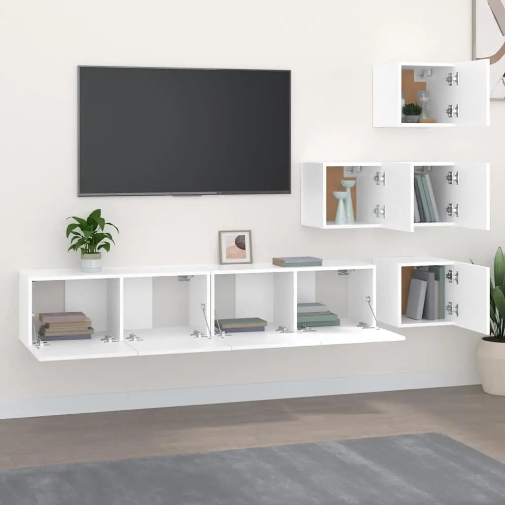 White Floating Storage Unit Wall Mounted TV Cabinet Engineered Wood Display