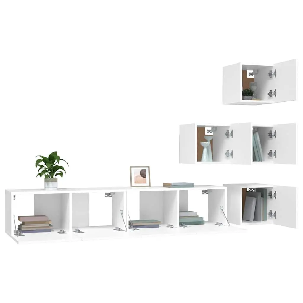 White Floating Storage Unit Wall Mounted TV Cabinet Engineered Wood Display