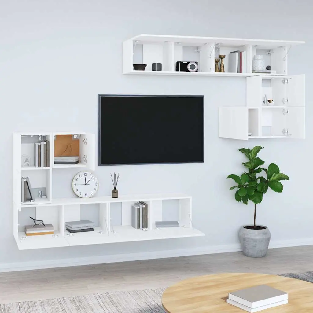 Wall-Mounted TV Cabinet in White for Storage