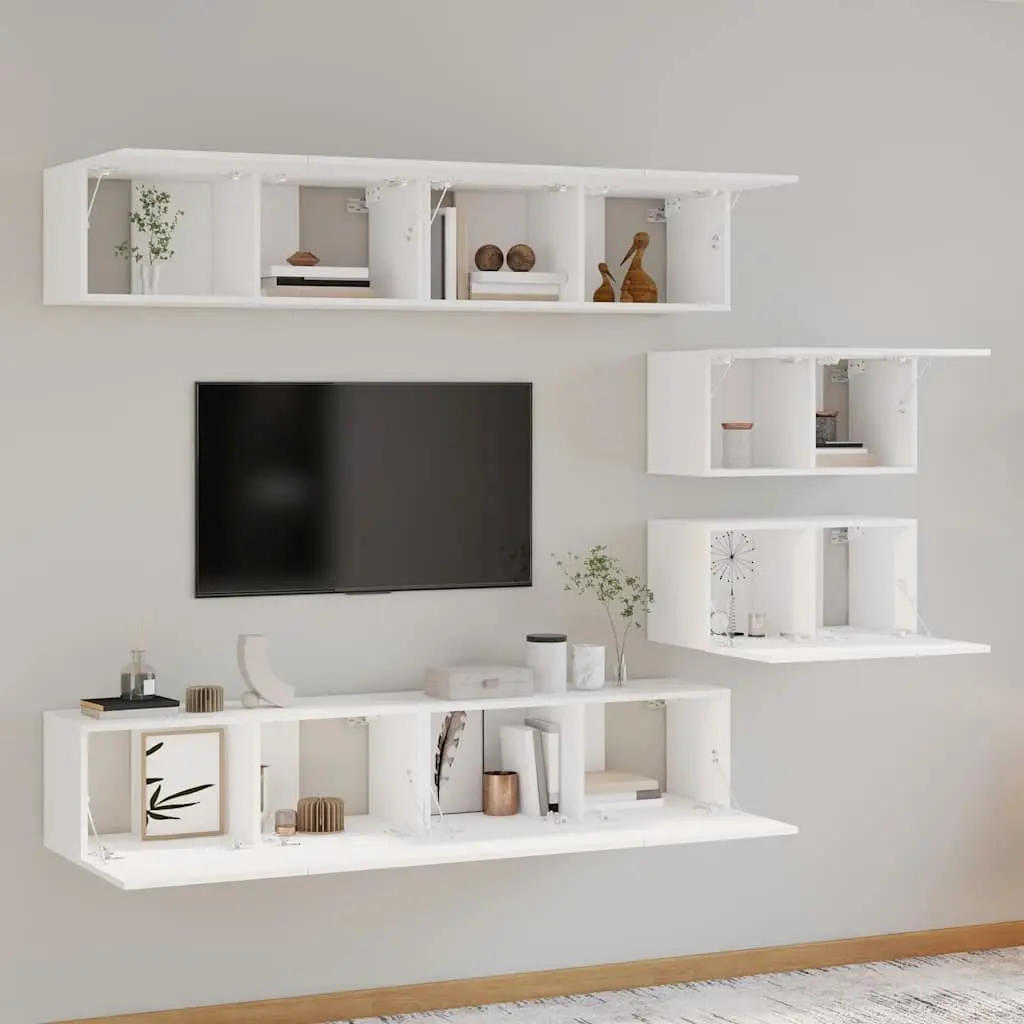 TV Cabinet Set Wall-Mounted Storage Unit 4 Piece White Engineered Wood Furniture