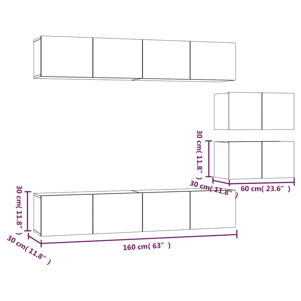 TV Cabinet Set Wall-Mounted Storage Unit 4 Piece White Engineered Wood Furniture