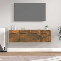 Functional Smoked Oak Floating Storage Cabinets - 2 Pack
