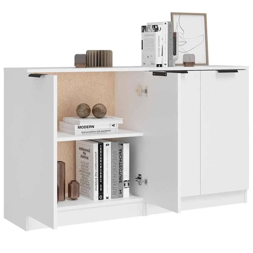 White Sideboards 2 Pieces Storage Cabinet Engineered Wood Buffet Furniture Set