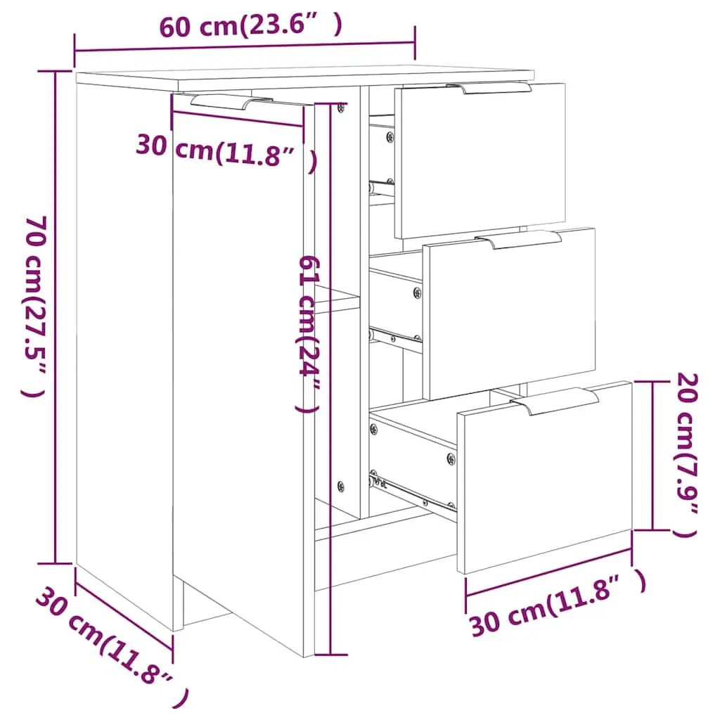 Sideboard Cabinet Storage Furniture White Engineered Wood Living Room 2 Piece
