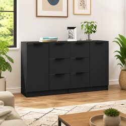 Versatile Black Sideboard Cabinet Set - Engineered Wood