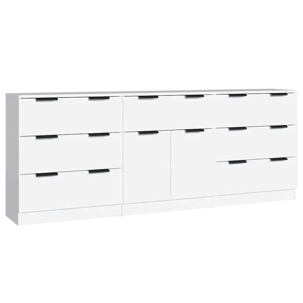 Sideboard Cabinet Storage Buffet 3 Piece White Engineered Wood Living Room